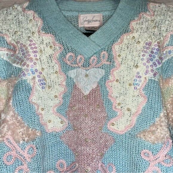 Jocelyn Smith VTG Pastel Goth Sequin Pearl Fairy Kei Cottagecore Sweater Medium‎ - Picture 6 of 12